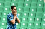 Le dépit de l'attaquant de Marseille, Florian Thauvin, après la défaite à l'issue du match de Ligue 1 à Saint-Etienne, le 9 mai 2021