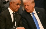 L'ancien président américain Barack Obama et le président élu Donald Trump lors des funérailles de l'ancien président Jimmy Carter, le 9 janvier 2025 à Washington