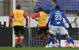 Le milieu Massadio Haidara (c) ouvre le score pour Lens lors du match de Ligue 1 à Strasbourg, le 21 mars 2021