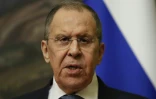 le ministre russe des Affaires étrangères Sergueï Lavrov lors d'une conférence de presse le 27 avril 2022 à Moscou 