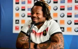Le centre du XV de France Mathieu Bastareaud en conférence de presse, le 21 février 2018 à Aix-en-Provence