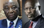 Montage photo effectué le 27 octobre présentant à gauche le vice-président libérien Joseph Nyumah Boakai (gauche) le 20 mars 2017 à Monrovia et l'ancien footballeur et candidat à la présidentielle George Weah (droite) à Paris le 25 septembre 2017