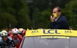 Le directeur Christian Prudhomme sur les routes   du Tour de France entre Brest et Landerneau, le 26 juin 2021 