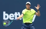 Le Polonais Hubert Hurkacz, lors du quart de finale du Masters 1000 de Miami contre le Russe Daniil Medvedev, le 31 mars 2022