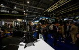 L'intercepteur P1-Sun de l'ukrainien Skyfall exposé à Eurosatory à Villepinte, au nord de Paris, le 15 juin 2026