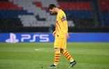 La réaction de Messi après la qualification du Paris-SG en quarts de finale de la Ligue des champions aux dépens de Barcelone, au Parc des Princes, le 10 mars 2021