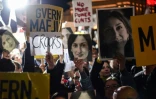 Des portraits de la journaliste tuée Daphne Caruana Galizia lors d'une manifestation, le 29 novembre 2019 à La Valette, à Malte