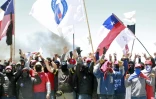 Les travailleurs de la mine de cuivre d'Escondida (Chili), lors de leur grève, le 20 février 2017 