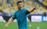 L'attaquant du Real Madrid Cristiano Ronaldo pendant un entraînement à Kiev, le 25 mai 2018 en Ukraine