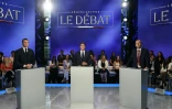 (g-d) Jordan Bardella, président du RN, le Premier ministre Gabriel Attal et le député LFI Manuel Bompard avant un débat sur la chaîne TF1, le 25 juin 2024 à Boulogne-Billancourt