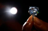 Le "Blue Moon diamond" qui sera vendu par Sotheby's à Genève, présenté le 4 novembre 2015