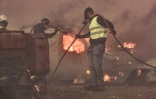 Des habitants luttent contre un feu de forêt à Lagonisi, à 35 km d'Athènes, le 17 juillet 2023 en Grèce