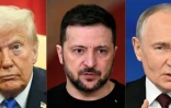 De gauche à droite: le président américain Donald Trump, le 7 février 2025 à la Maison Blanche, à Washington, le président ukrainien Volodymyr Zelensky, le 19 décembre 2024 à Bruxelles, et le président russe Vladimir Poutine le 19 décembre 2024 à Moscou