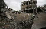 Des bâtiments détruits dans le centre de la bande de Gaza, le 9 janvier 2026