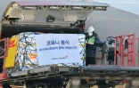 Un chargement de pilules Pfizer contre le Covid (Paxlovid) sort d'un avion cargo à l'aéroport d'Incheon, près de Séoul, le 13 janvier 2022