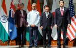 (g-d) Penny Wong, ministre australienne des Affaires étrangères, Subrahmanyam Jaishankar, ministre indien des Affaires étrangères, Toshimitsu Motegi, ministre japonais des Affaires étrangères, et Marco Rubio, secrétaire d'État américain, lors d'une réunion des ministres des Affaires étrangères du Quad à New Delhi, le 26 mai 2026