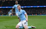 Kevin De Bruyne célèbre son but face au Paris SG, le 12 avril 2016 lors du quart retour à Manchester