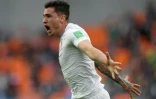 Le défenseur de l'Uruguay José Gimenez après avoir inscrit le but de la victoire face à l'Egypte lors du Mondial, le 15 juin 2018 à Yekaterinburg