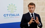 Le président français Emmanuel Macron s'adresse à la presse lors du sommet du G7 à Fasano, dans le sud de l'Italie, le 13 juin 2024