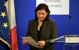 La ministre des Sports Roxana Maracineanu, après sa conférence de presse, le 3 février 2020 au ministère à Paris, suite à sa rencontre avec le président de la Fédération française des sports de glace, Didier Gailhaguet