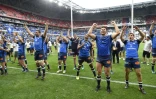 Les joueurs de Castres viennent de se qualifier pour la finale du Top 14 face au Racing 92, le 26 mai 2018 à Decines-Charpieu, près de Lyon  
