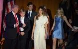 Donald Trump le nouveau président américain arrive avec sa famille pour prononcer un discours à New York, le 9 novembre 2016