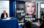 Marine Le Pen lors d'une conférence de presse à Paris, le 23 mars 2022