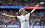 L'Américaine Megan Rapinoe après son but contre la France en quart de finale du Mondial, le 28 juin 2019, au Parc des Princes