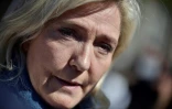 Marine Le Pen, candidate du Rassemblement Nationale à la présidentielle lors d'une visite à Saint-Remy-sur-Avre le 16 avril 2022
