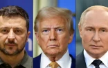 Combo des photos de Volodymir Zelensky, Donald Trump et Vladimir Poutine