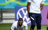 Karim Benzema et Kylian Mbappé lors de l'entraînement de l'équipe de France à Munich le 16 juin 2021