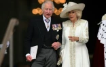Le prince Charles et sa femme Camilla à la sortie de l'église Saint-Paul après le service religieux du Jubilé de la reine Elizabeth II, le 3 juin 2022 à Londres