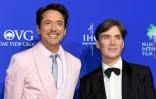 Les acteurs Robert Downey Jr (gauche) et Cillian Murphy (droite), stars de "Oppenheimer", le 4 janvier 2024 à Palm Springs en Californie