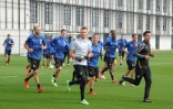 Les joueurs du FC Bruges préparent la venue du PSG, lors d'une séance d'entraînement de veille de match, le 14 septembre 2021