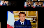 Capture d'écran du président Macron lors de son allocution télévisée depuis l'Elysée le 13 avril 2020