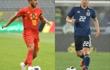 Le Belge Eden Hazard (g) et le Japonais Maya Yoshida dans un photomontage réalisé le 30 juin 2018
