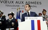 Emmanuel Macron lors de la cérémonie des voeux aux armées à la BA 101 de Toulouse-Francazal, le 17 janvier 2019