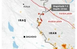 Carte montrant l'épicentre du séisme du 12 novembre 2017 d'une magnitude de 7,3 à la frontière irano-irakienne