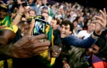 Usain Bolt après la victoire de la Jamaïque sur 4 x 100 m lors des JO-2012, le 11 août 2012 à Londres
