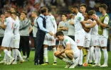 L'équipe d'Angleterre déçue à l'issue de sa défaite en demi-finales face à la Croatie, à Moscou, le 11 juillet 2018 