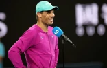 L'Espagnol Rafael Nadal après avoir remporté sa demi-finale du simple messieurs contre l'Italien Matteo Berrettini à l'Open d'Australie de tennis, à Melbourne, le 28 janvier 2022.