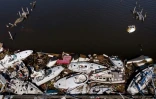 Vue aérienne de bateaux endommagés après le passage de l'ouragan Michael le 11 octobre 2018 à Panama city.