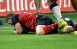 L'ailier du XV d'Angleterre Ruaridh McConnochie inscrit un essai contre les Etats-Unis au Mondial de rugby, le 26 septembre 2019 Ă Kobe