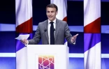 Le président français Emmanuel Macron, lors du sommet sur l'énergie nucléaire organisé à Bruxelles par l'Agence internationale de l'énergie atomique (AIEA), le 21 mars 2024