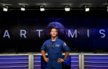 L'astronaute français Thomas Pesquet dans la salle de presse du centre spatial Kennedy, en Floride, le 2 septembre 2022, la veille du décollage de la mission vers la Lune Artémis 1