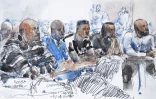 Croquis d'audience des rappeurs Booba (g) et Kaaris (d) au tribunal de Créteil, le 6 septembre 2018
