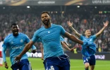 Le défenseur de l'OM Rolando exulte après avoir inscrit le but de la qualification pour la finale de l'Europa League, en fin de prolongation, le 3 mai 2018 à Salzbourg