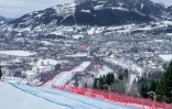 Vue de la ligne d'arrivée de la prestigieuse piste de Kitzbühel, avant les épreuves de Coupe du monde, le 25 janvier 2020