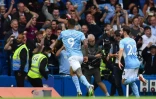 Le Brésilien Gabriel Jesus vient de marquer le but de la victoire de Manchester City sur la pelouse de Chelsea, en Premier League, le 25 septembre 2021 