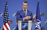 Le secrétaire américain à la Défense Pete Hegseth, lors d'une conférence de presse au siège de l'Otan, le 13 février 2025 à Bruxelles